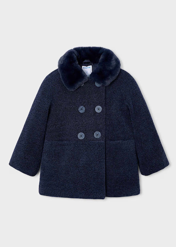 Mayoral Girls Coat With Faux Fur Collar   4438-45   Marino