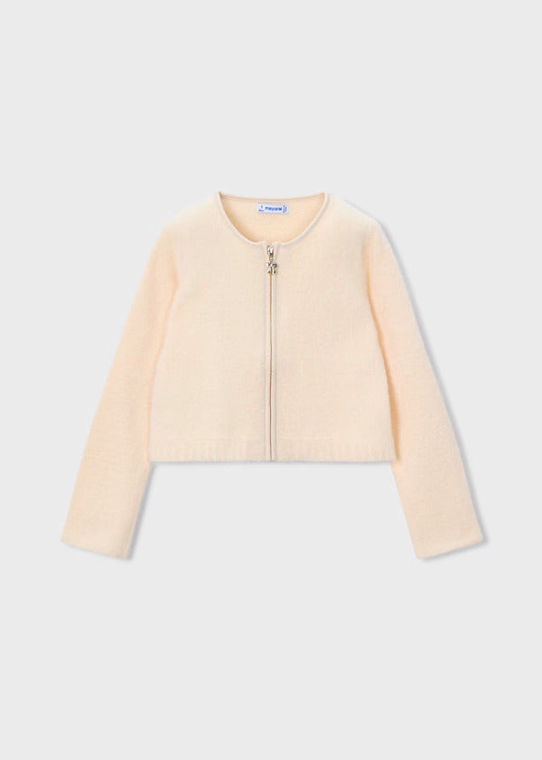 Mayoral Girls Faux Fur Knit Cardigan   4310-77   Almendra