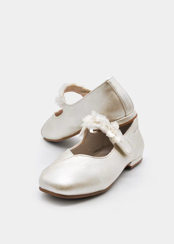 Mayoral Girls Ballet Flat With Floral Detail   43724-82   Platino