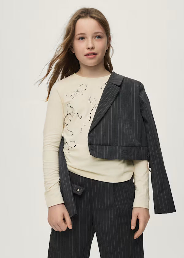 Mayoral Girls Long Sleeve Decorated Tee   7065-69   Crema