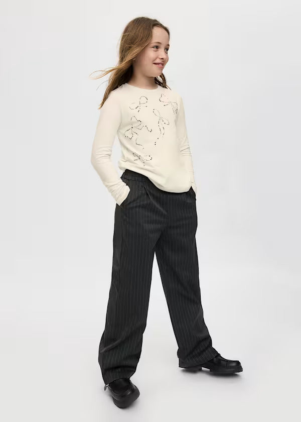 Mayoral Girls Long Sleeve Decorated Tee   7065-69   Crema