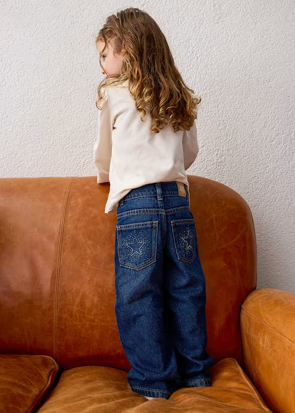 Mayoral Girls Bedazzled Denim Pant   4520-36   Oscuro
