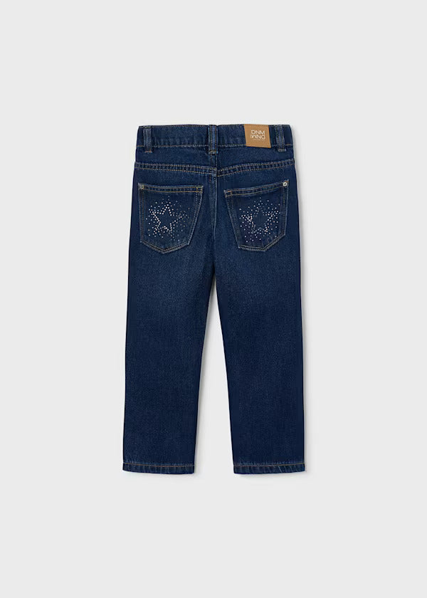 Mayoral Girls Bedazzled Denim Pant   4520-36   Oscuro