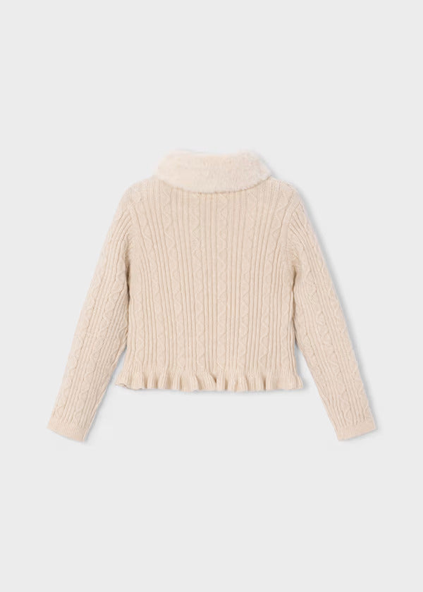 Mayoral Girls Cardigan Faux Fur Collar   4324-51   Milk Vig