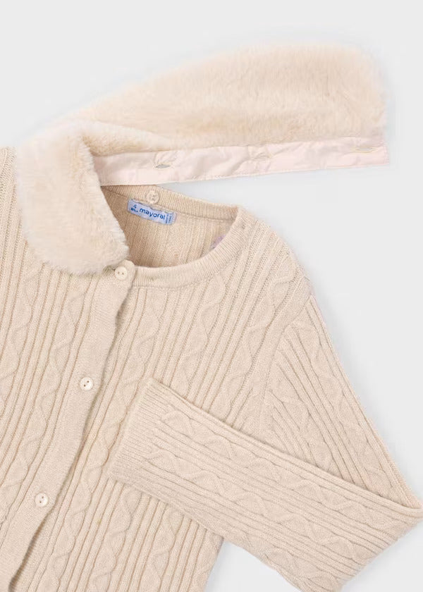 Mayoral Girls Cardigan Faux Fur Collar   4324-51   Milk Vig