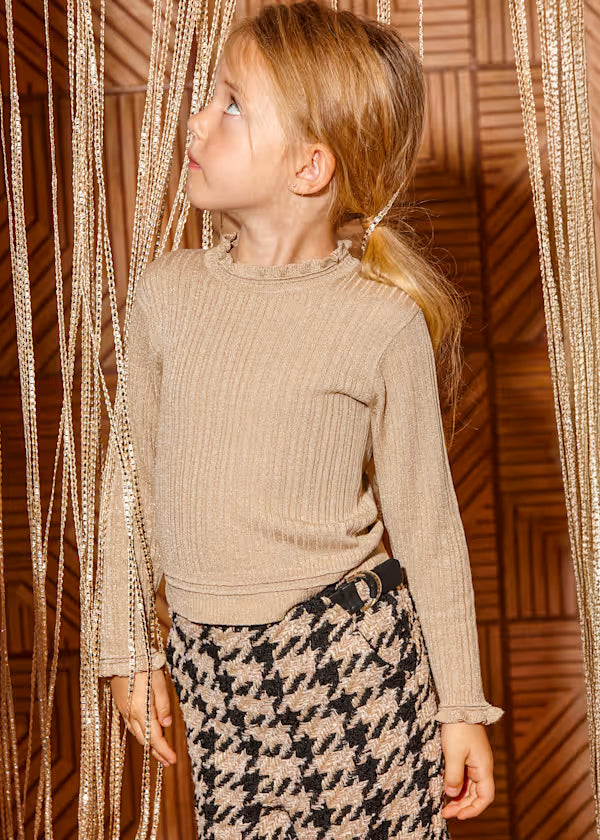 Abel & Lula Girls Shimmer Mockneck Sweater   5806-69   Tostado