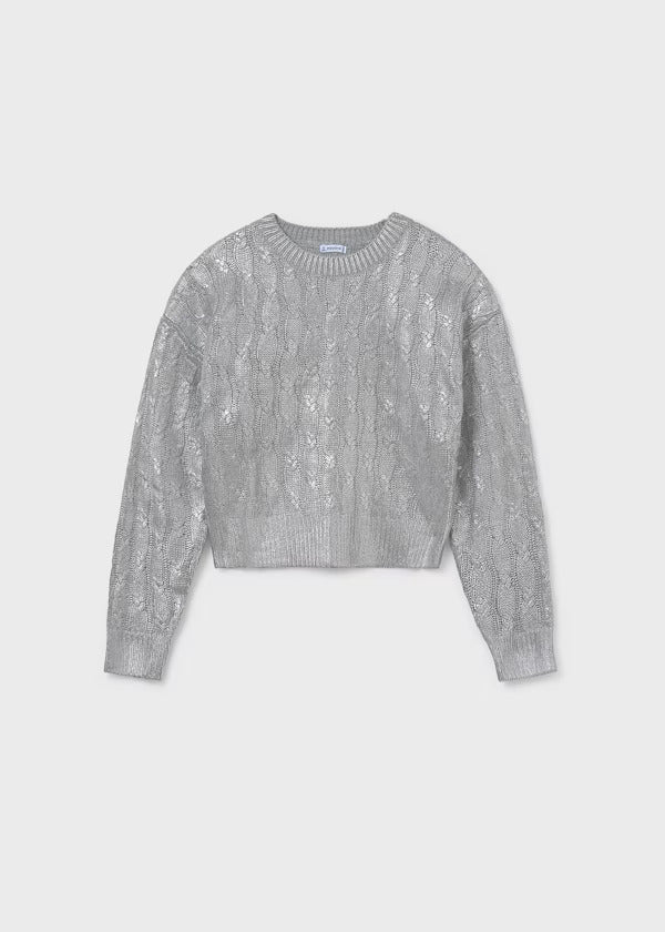 Mayoral Girls Knit Crewneck Sweater   7309-35   Plata Vig **