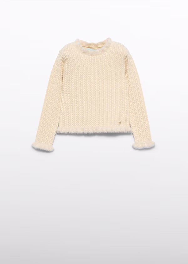 Abel & Lula Girls Knit Sweater With Cable Design   5804-65   Marfil
