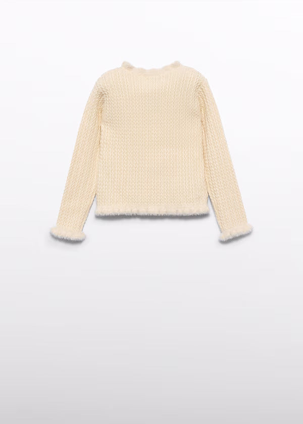 Abel & Lula Girls Knit Sweater With Cable Design   5804-65   Marfil