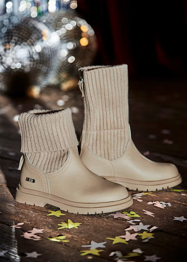Mayoral Girls Leather & Knit Boots   44.570 + 46.570   Arena