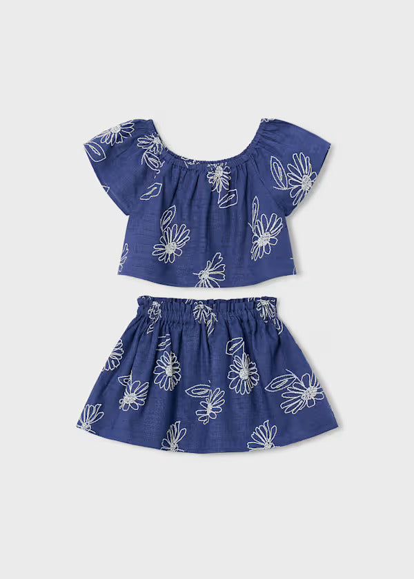 Mayoral Girls Linen 2 Pce. Skirt Set   3947-58   Porcelana