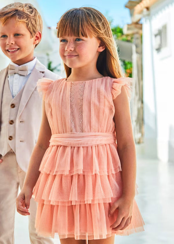 Mayoral Girls Pleated Tulle Dress  3912-54  Nude *