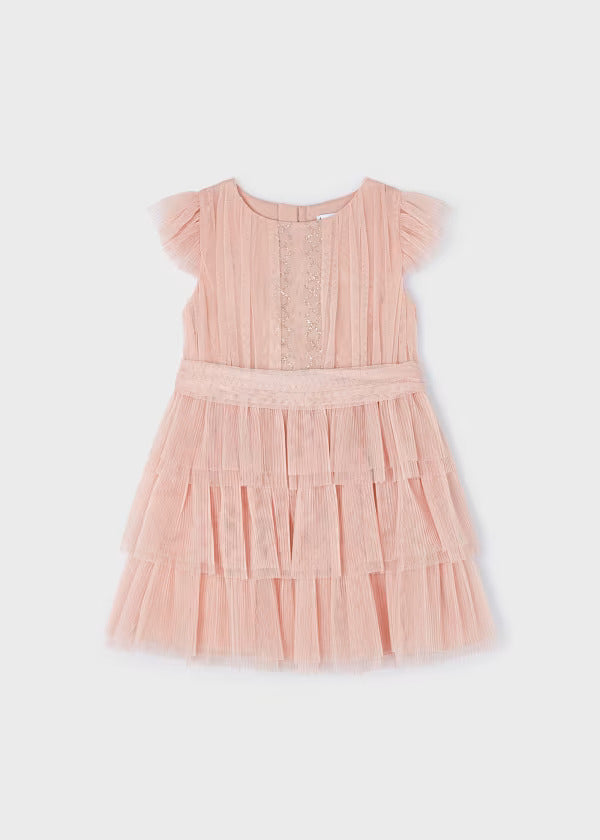 Mayoral Girls Pleated Tulle Dress  3912-54  Nude *