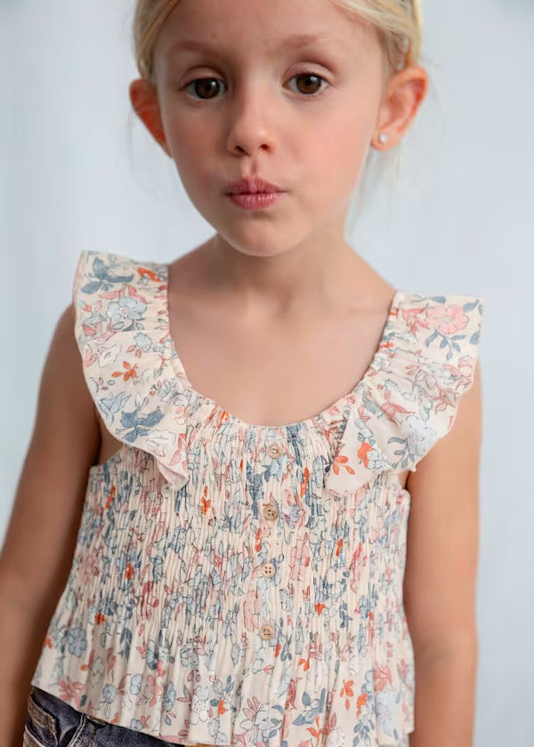 Mayoral Girls Printed Smock Top   3028-51   Salmon