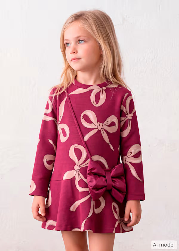 Mayoral Girls Jacquard Knit Dress With Purse   4912-11   Framboise