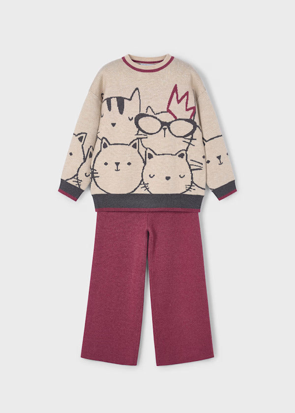 Mayoral Girls Knit Trouser Set   4583-91   Cereza Mez **