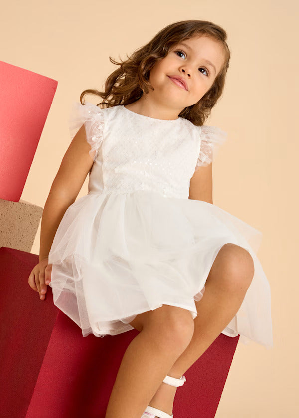Mayoral Girls Tulle Sequin Dress   3914-51   Crudo **