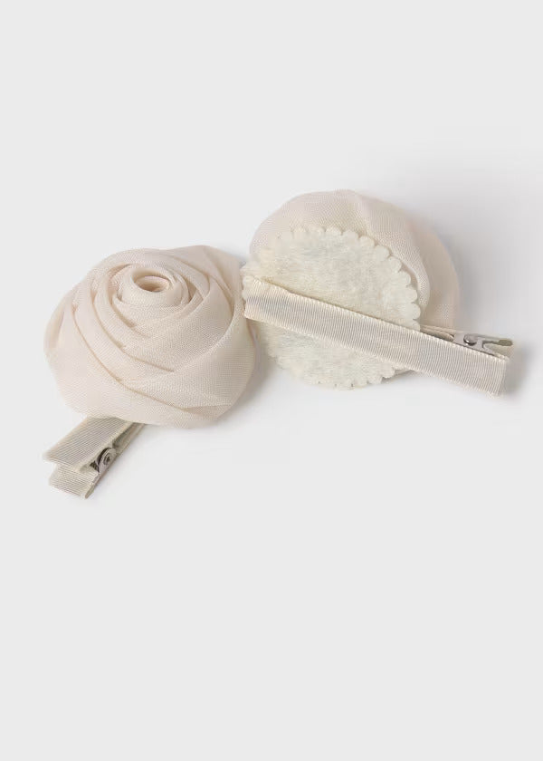 Abel & Lula Chiffon Flower Hair Clip Set of 2  5411-13  Crudo *