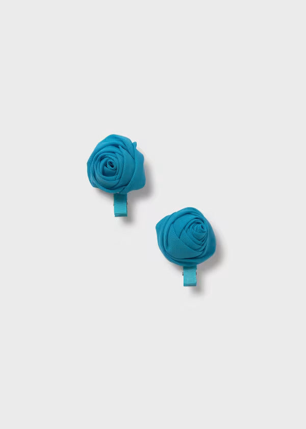 Abel & Lula Chiffon Flower Clip Set Of 2  5411-16  Turquesa *