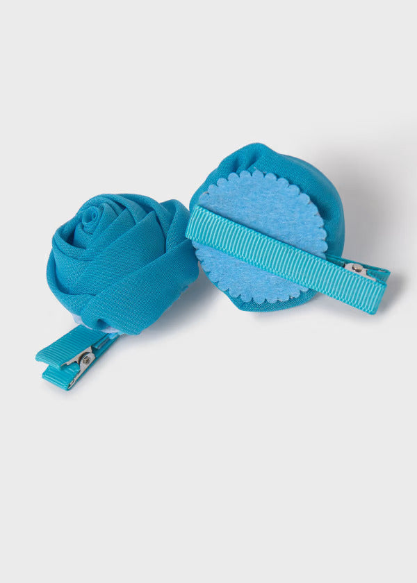 Abel & Lula Chiffon Flower Clip Set Of 2  5411-16  Turquesa *