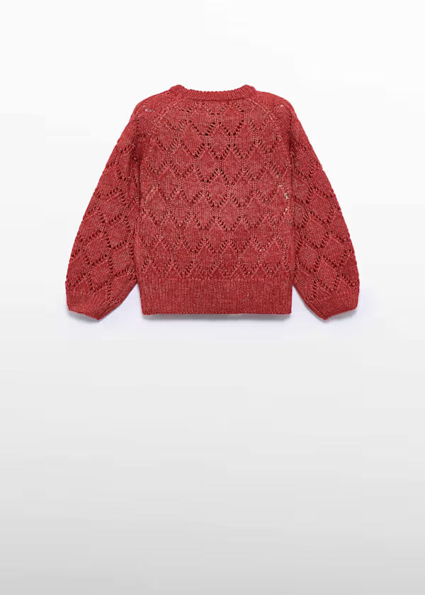 Abel & Lula Girls Glitter Open Knit Crewneck Sweater   5832-75   Paprika