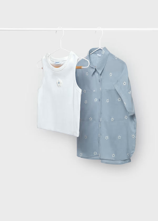 Mayoral Girls 2 Piece Blouse Set   6159-58   Celeste