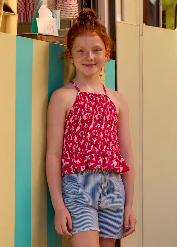 Mayoral Girls Striped Denim Shorts    6205-54   Indigo