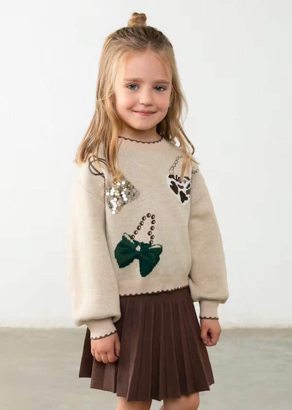 Mayoral Girls Knit Skirt Set   4933-56   Cafe
