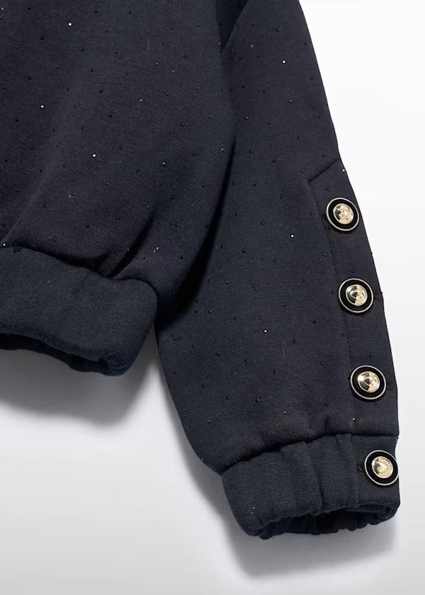 Abel & Lula Girls Fleece Pullover With Rhinestone   5825-8   Black