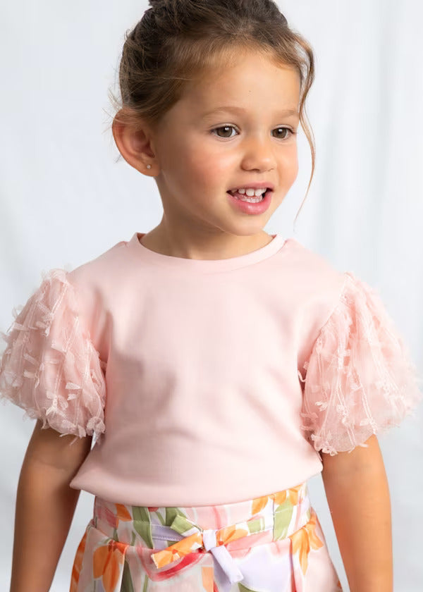 Mayoral Girls Short Sleeve Fancy Tee   3001-47   Blossom