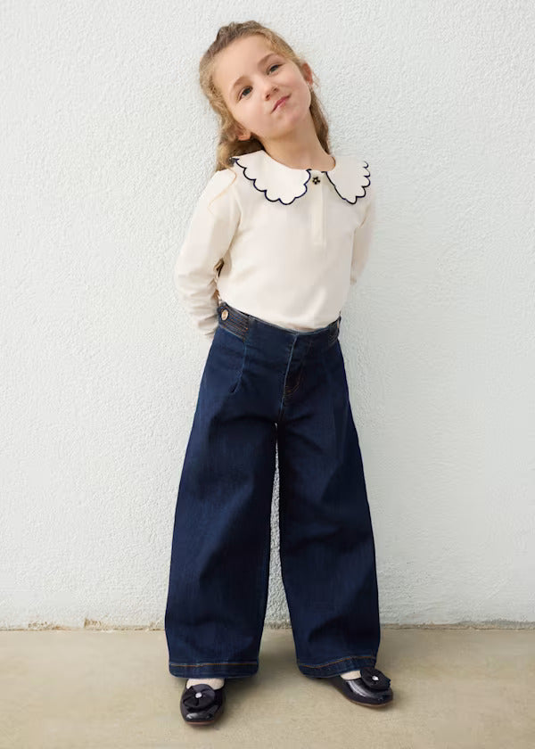 Mayoral Girls Wide Leg Denim Pants   4523-61   Superoscuro