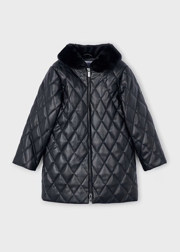 Mayoral Girls Quilted Car Coat   4445-65   Black