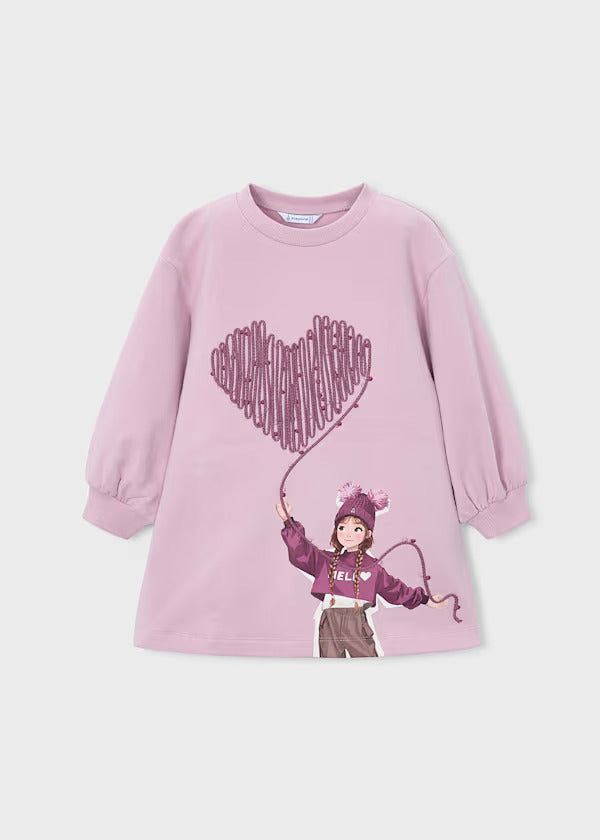 Mayoral Girls Print Fleece Dress   4914-16   Malva