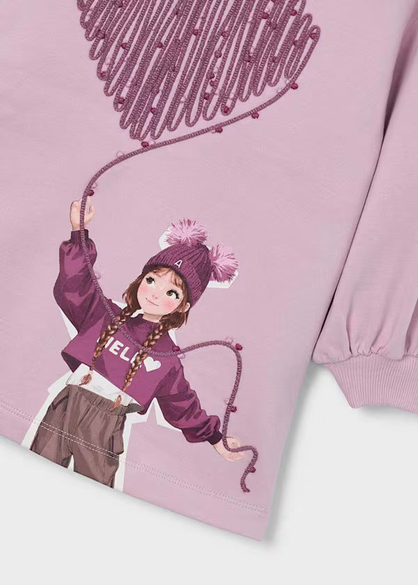 Mayoral Girls Print Fleece Dress   4914-16   Malva