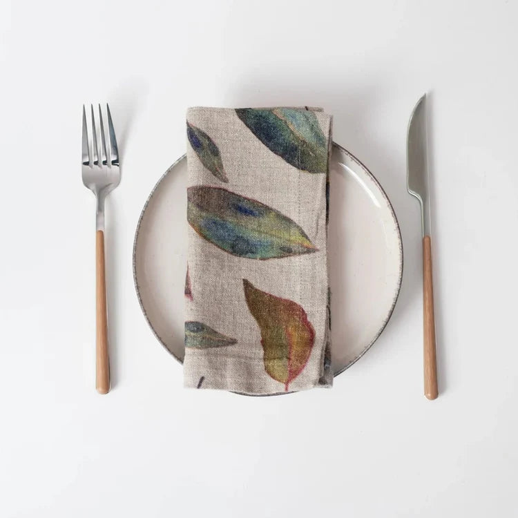 Linen Tales Golden Fall on Dark Natural Linen Tablecloth