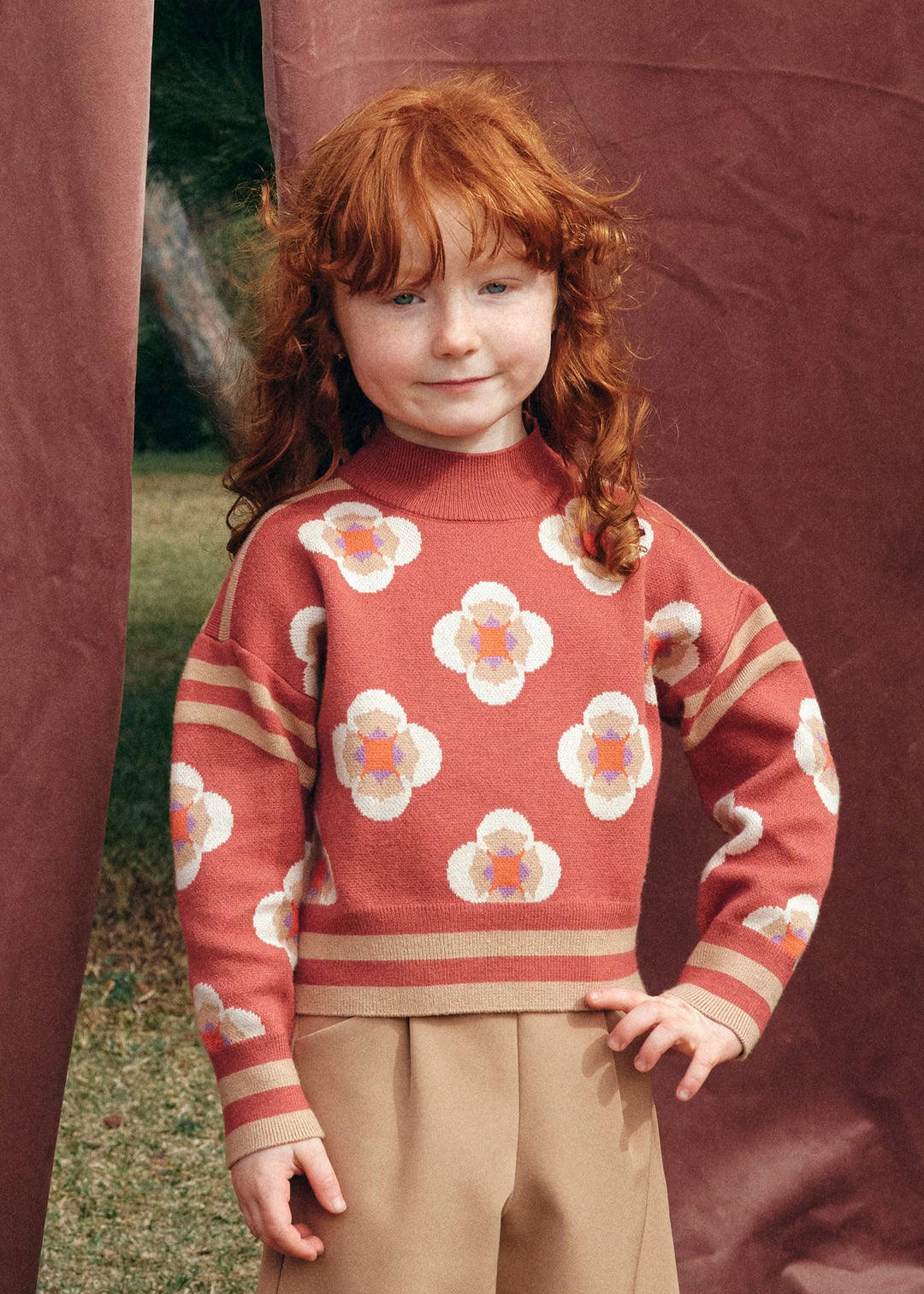 Abel & Lula Girls Patterned Mockneck Sweater   5832-9   Paprika