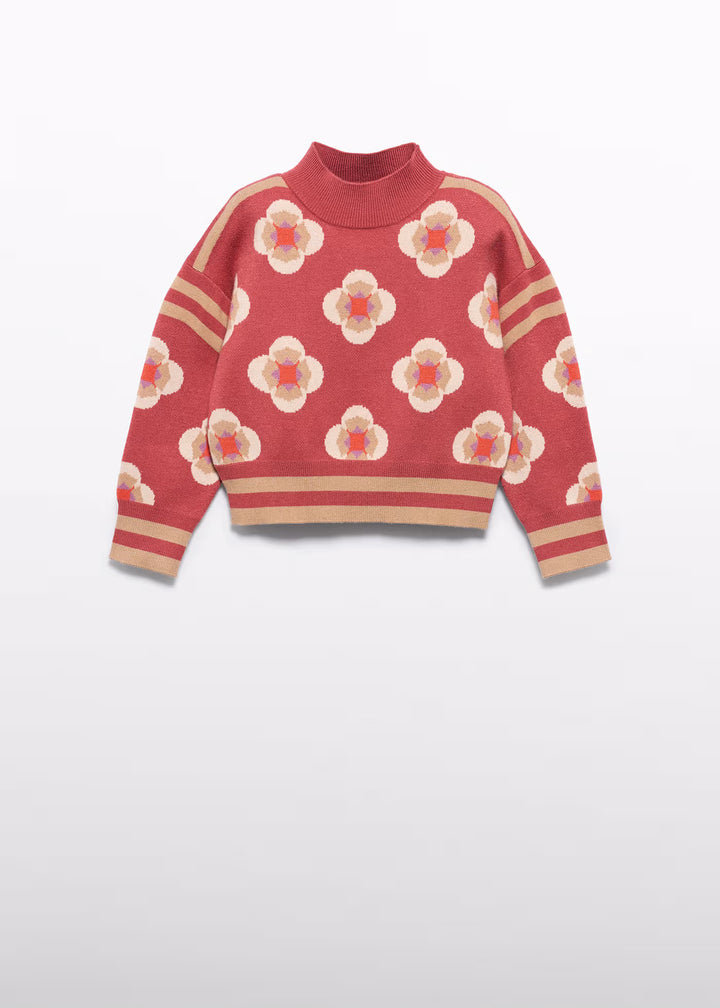 Abel & Lula Girls Patterned Mockneck Sweater   5832-9   Paprika