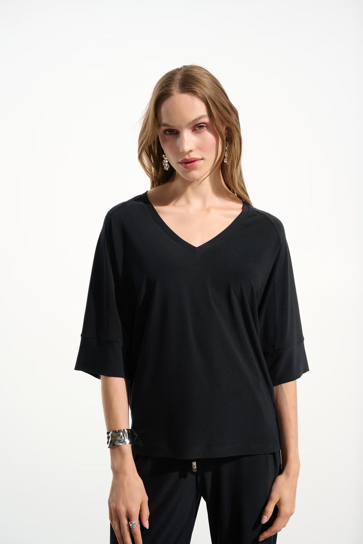 Joseph Ribkoff Silky Knit Boxy Top with V-Neck  261641  Black
