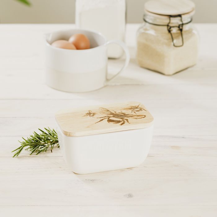 Bee White Butter Dish