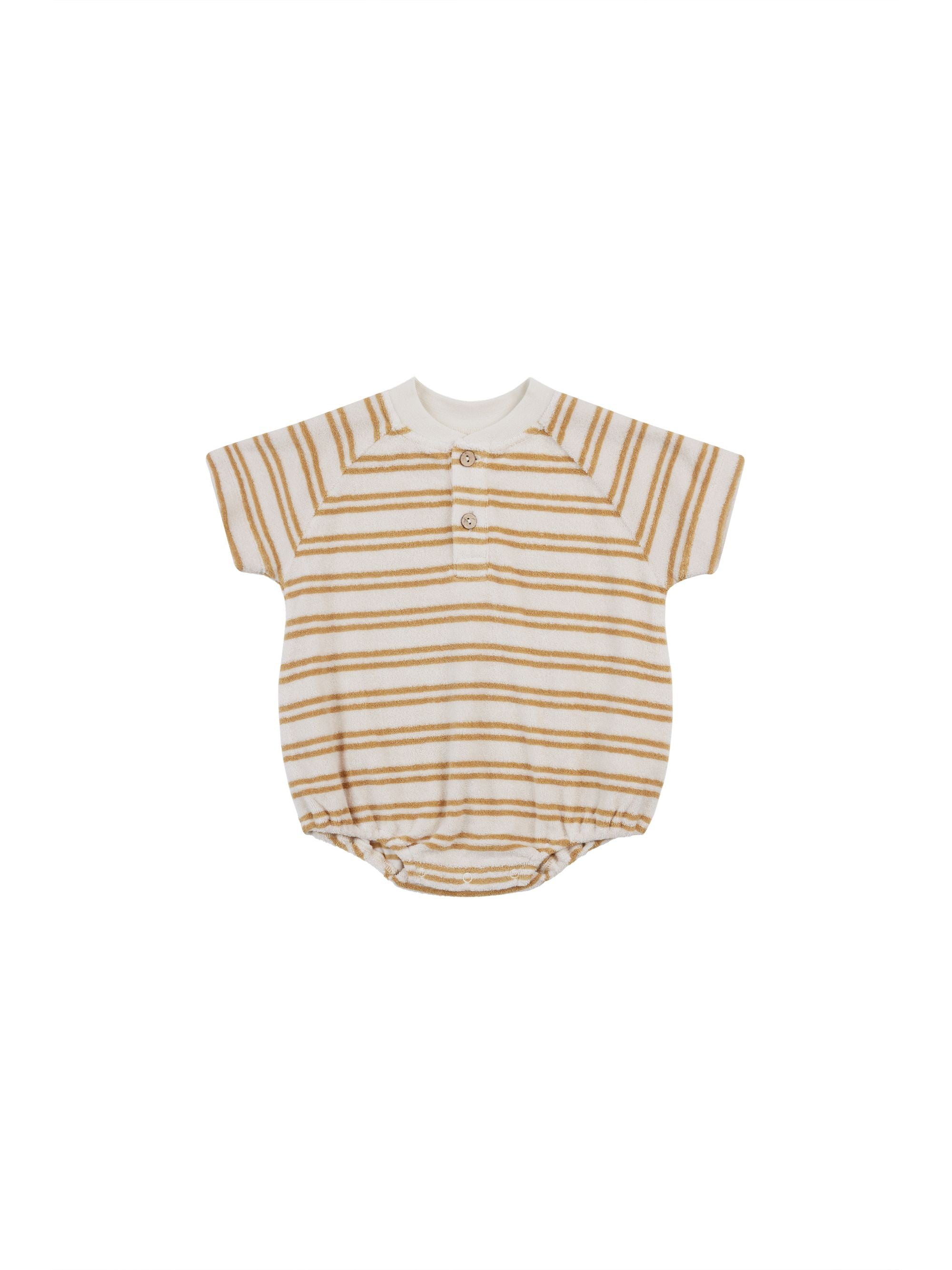 Quincy Mae Baby Terry Henley Romper  QM301IRMN  Honey Stripe*