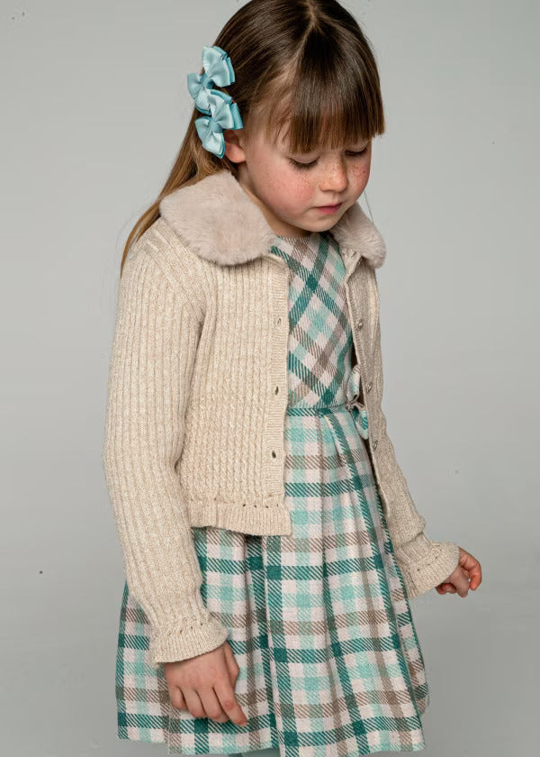 Mayoral Girls Faux Fur Collar Cardigan  4362-27  Mazapan