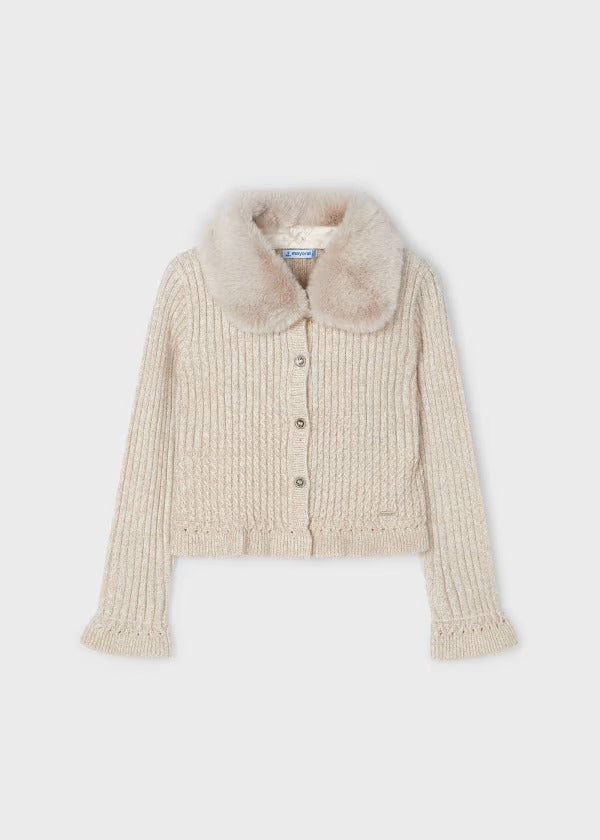 Mayoral Girls Faux Fur Collar Cardigan  4362-27  Mazapan