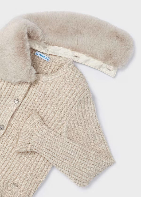 Mayoral Girls Faux Fur Collar Cardigan  4362-27  Mazapan