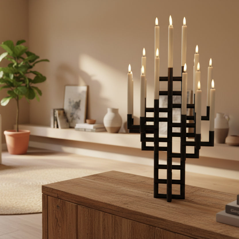 Uyuni Matrix Mini Taper Candleholders and Connectors -  Matte Black