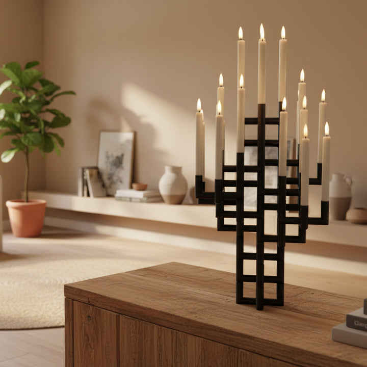 Uyuni Matrix Mini Taper Candleholders and Connectors -  Matte Black