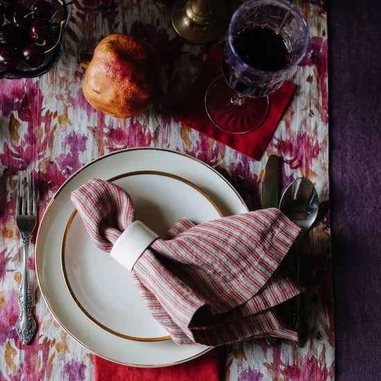 Linen Tales Red Natural Stripes Napkins  Set/2