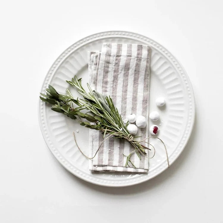 Linen Tales Natural/White Stripe Napkin Set/2