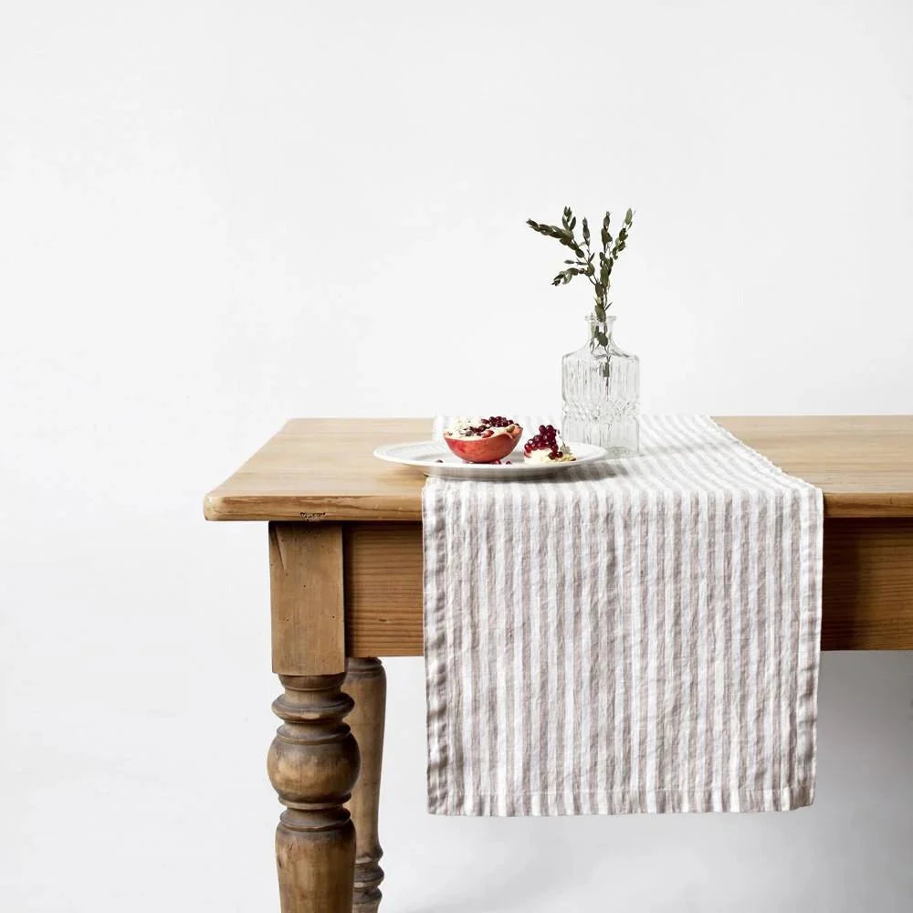Linen Tales Natural White Stripe Table Runner