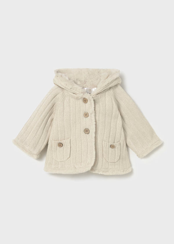 Mayoral Baby Girl Knit Coat Sweater With Hood   2333-46   Champagne
