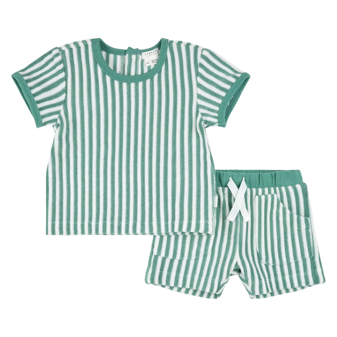 Petit Lem Baby Boy Terry Top + Shorts 2Pce. Set   26SGW37E02  Turquoise **